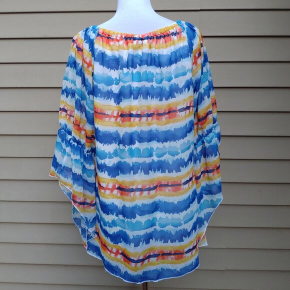 New Directions Multicolor Watercolor Abstract Blouse Flowy Sleeves Artistic - Picture 8 of 11